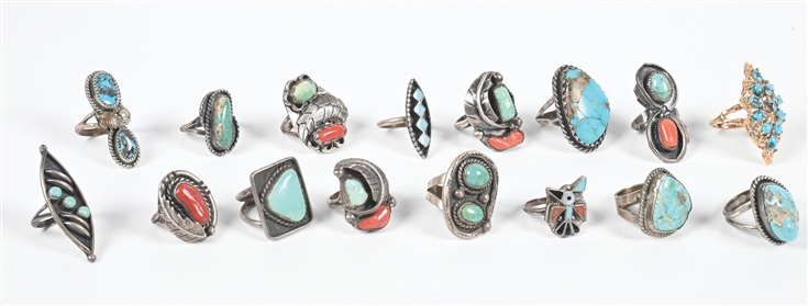 Lot Detail - LOT OF 16: NATIVE AMERICAN RINGS
