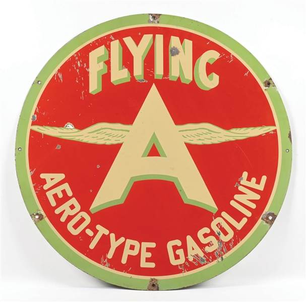 Lot Detail - ASSOCIATED FLYING A AERO-TYPE GASOLINE PORCELAIN SIGN