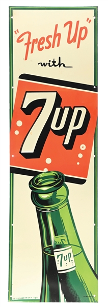FRESH UP WITH 7UP EMBOSSED TIN SIGN W/ BOTTLE GRAPHIC