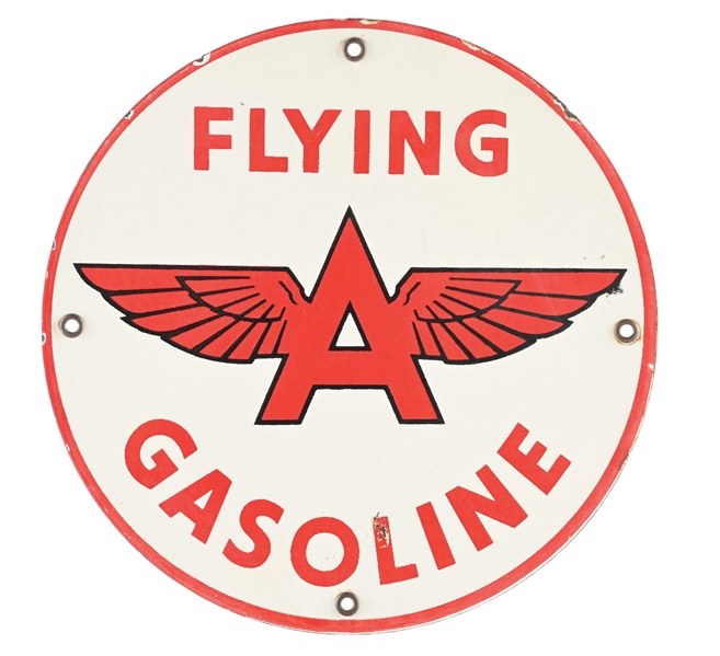 Lot Detail - FLYING A GASOLINE PORCELAIN PUMP PLATE SIGN