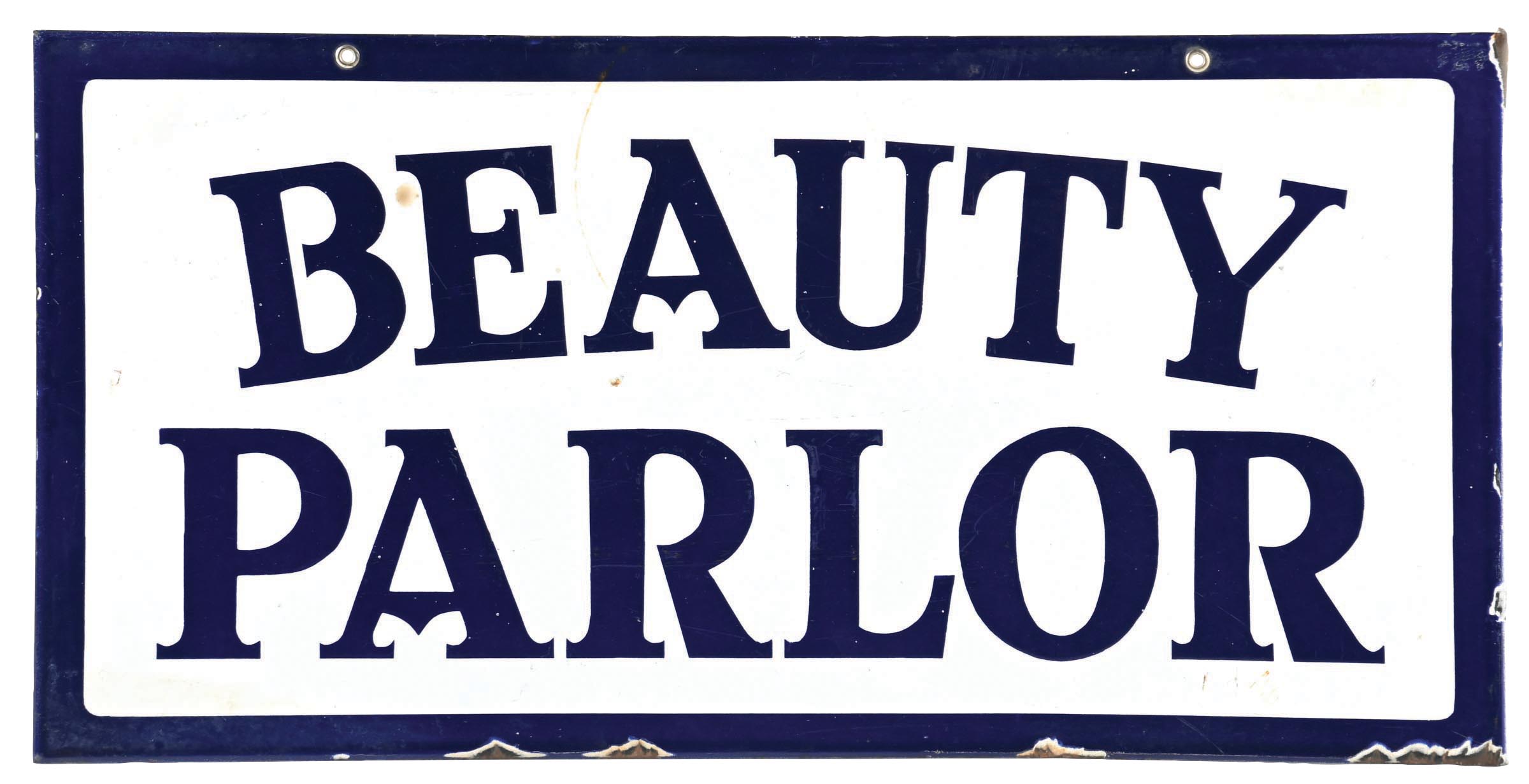 Lot Detail - PORCELAIN BEAUTY PARLOR FLANGE SIGN