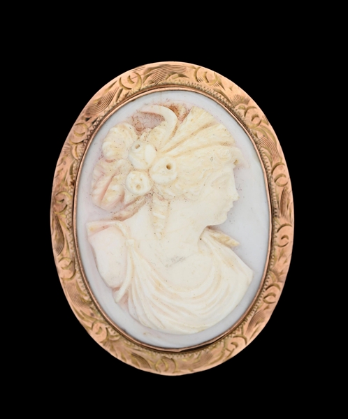 ANTIQUE 10K GOLD CARVED CAMEO BROOCH/PENDANT