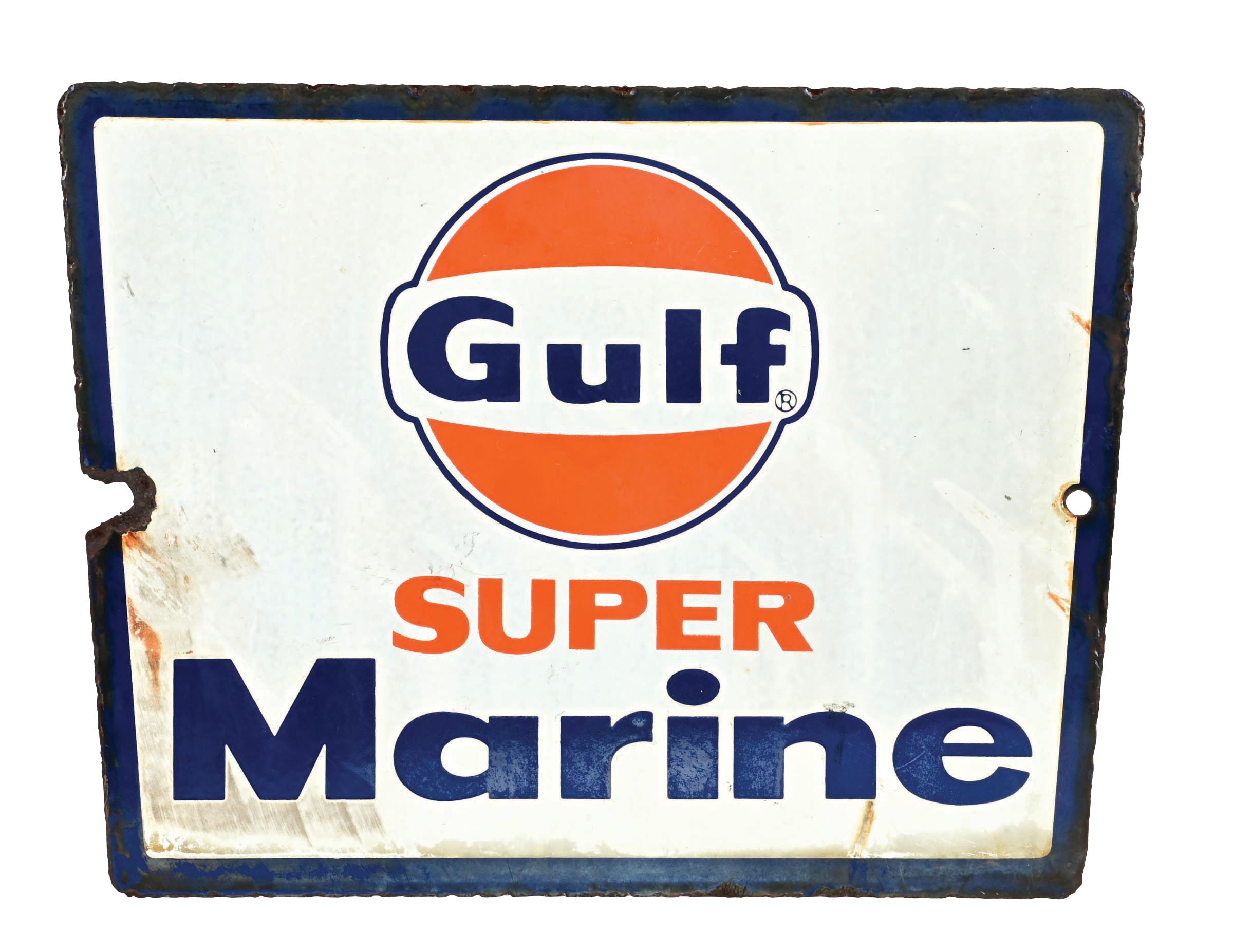 Lot Detail - GULF SUPER MARINE GASOLINE PORCELAIN PUMP PLATE SIGN
