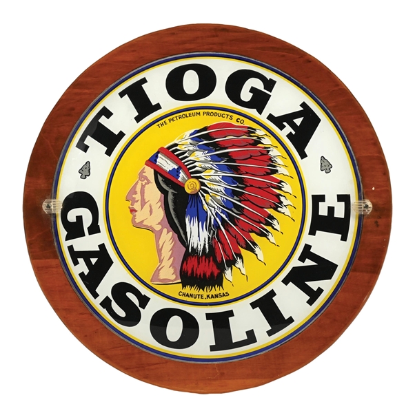TIOGA GASOLINE SINGLE 13.5" GLOBE LENS WITH NATIVE AMERICAN GRAPHIC. 
