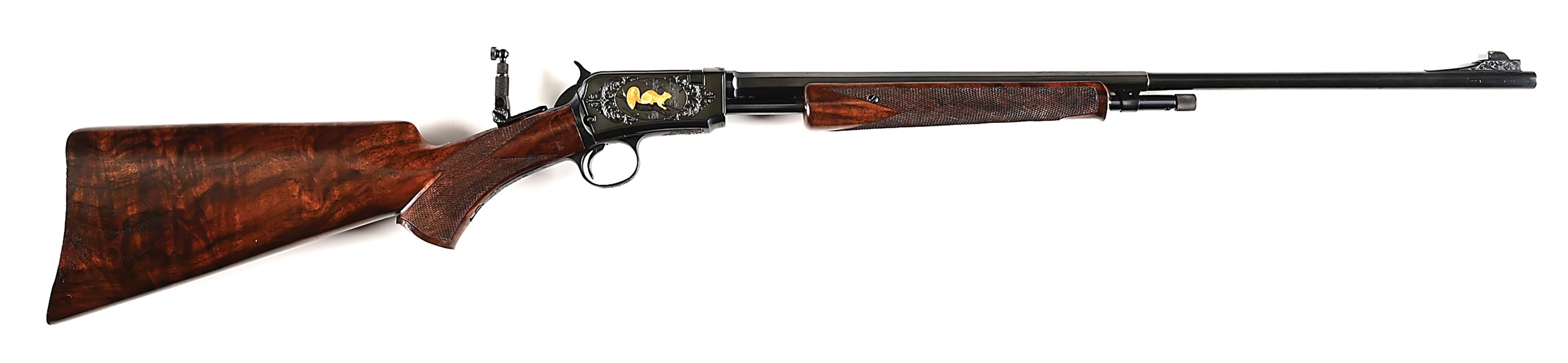 (C) GOLD INLAID AND ENGRAVED WINCHESTER MODEL 62 SLIDE ACTION RIFLE.