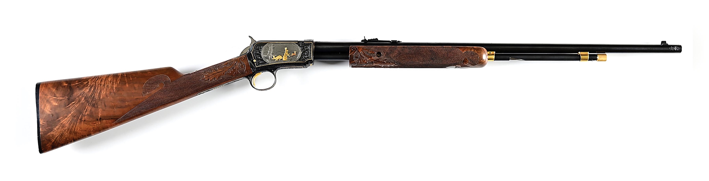 (C) JOHN KUSMIT ENGRAVED WINCHESTER MODEL 62A .22 SHORT SLIDE ACTION RIFLE.