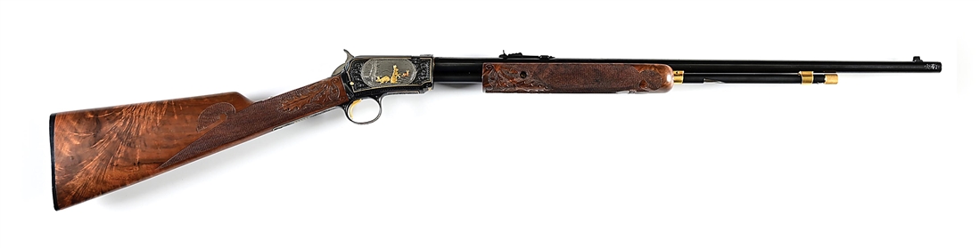 (C) JOHN KUSMIT ENGRAVED WINCHESTER MODEL 62A .22 SHORT SLIDE ACTION RIFLE.