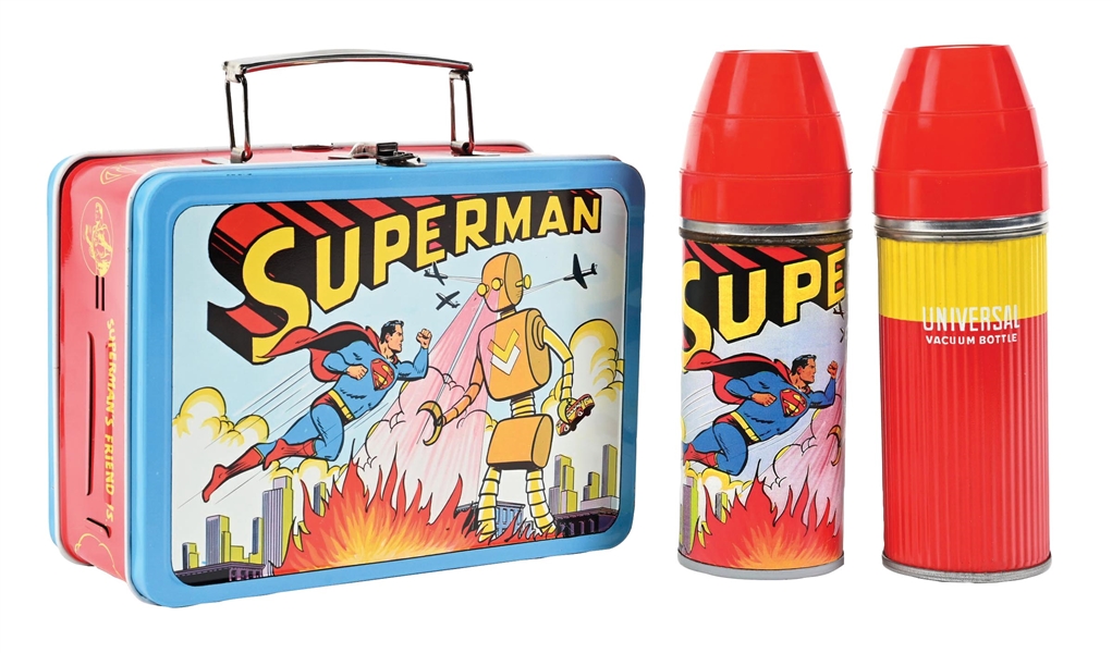 SUPERMAN METAL LUNCH BOX WITH THERMOS AND CASE