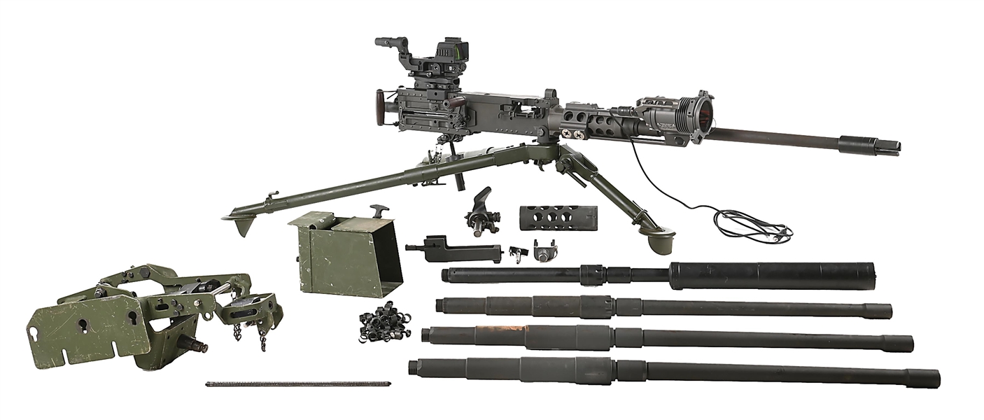 (N) WELL ACCESSORIZED RAMO SIDEPLATE BROWNING M2HB .50 CAL MACHINE GUN WITH SILENCER BARREL, AND TRIJICON SIGHT (FULLY TRANSFERABLE).