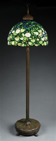 IMPORTANT TIFFANY STUDIOS HYDRANGEA "SNOWBALL" LEADED GLASS FLOOR LAMP