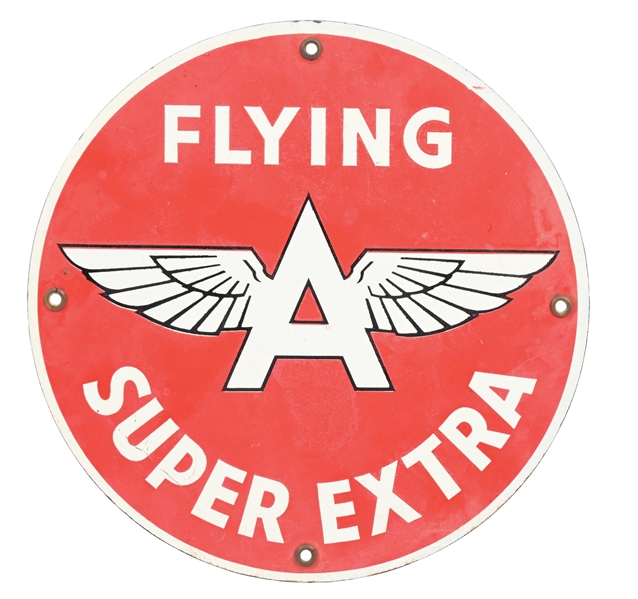FLYING A SUPER EXTRA GASOLINE PORCELAIN PUMP PLATE SIGN