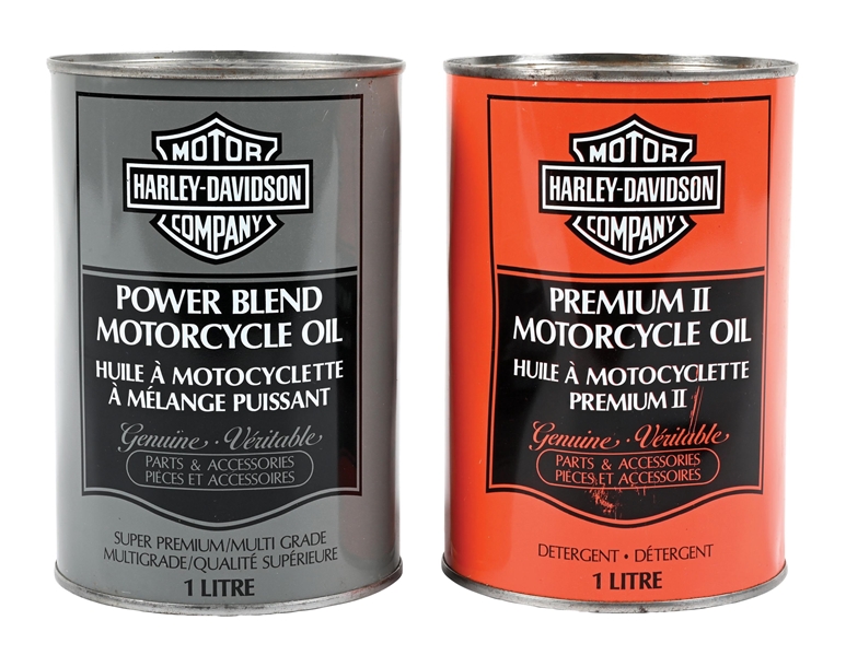 COLLECTION OF 2: HARLEY-DAVIDSON POWER BLEND AND PREMIUM II MOTORCYCLE OIL ONE LITER CANS 