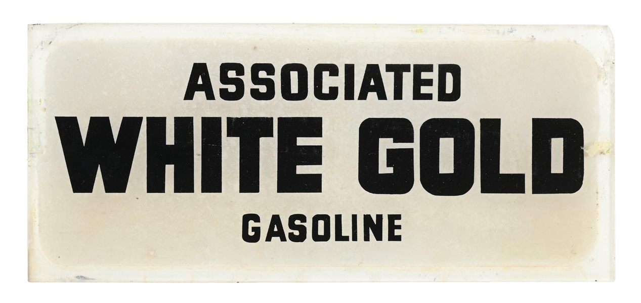 ASSOCIATED WHITE GOLD GASOLINE GAS PUMP AD GLASS 