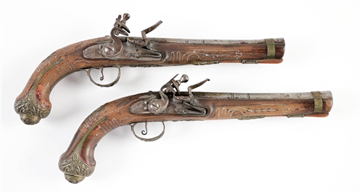 (A) PAIR OF MIDDLE EASTERN FLINTLOCK PISTOLS.
