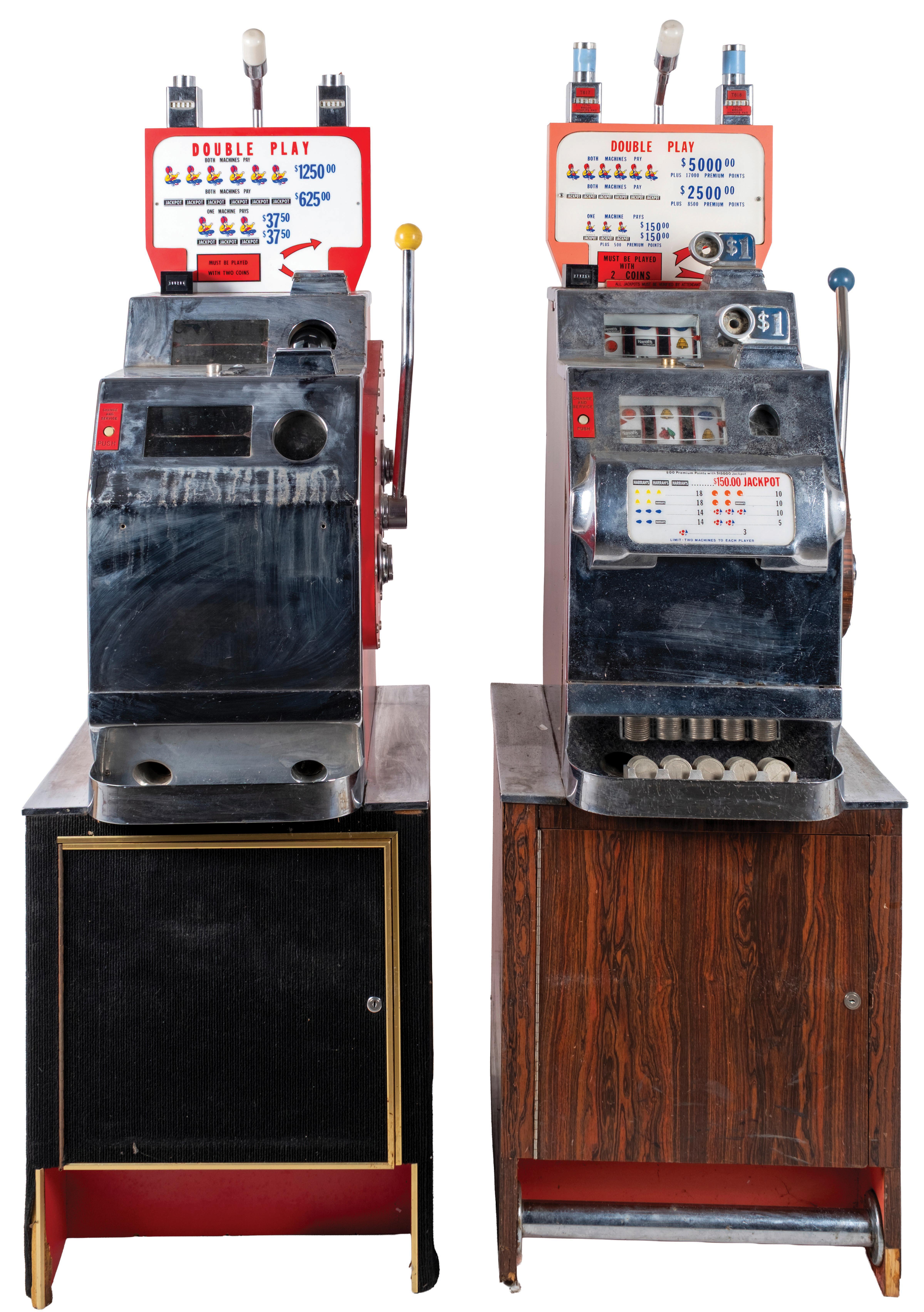 Lot Detail - PAIR OF DOUBLE $1 SLOT MACHINES ON STANDS