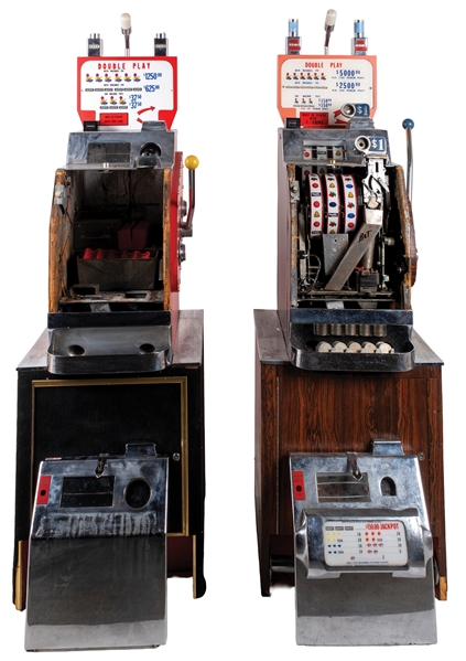 Lot Detail - PAIR OF DOUBLE $1 SLOT MACHINES ON STANDS