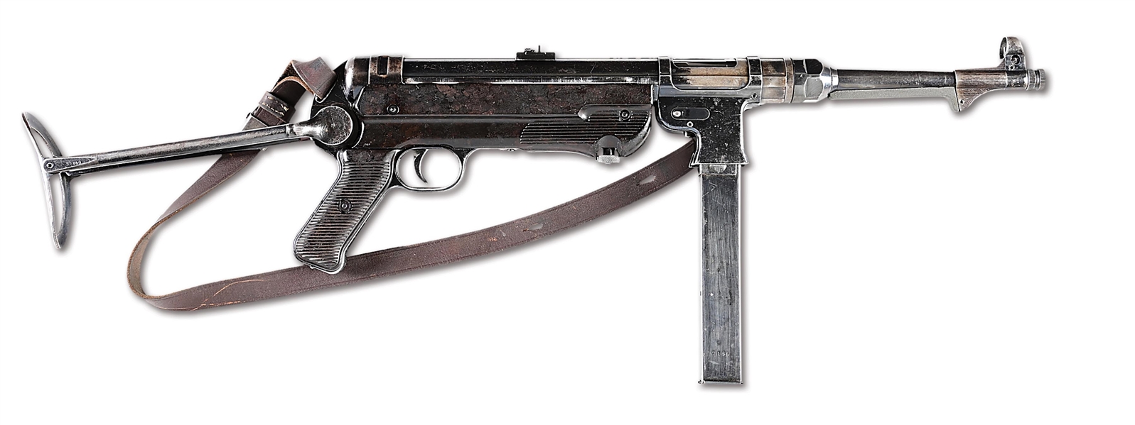 (N) EXCEPTIONAL EARLY FLAT HOUSING GERMAN WWII MP-40 MACHINE GUN MARKED "1939" (FULLY TRANSFERABLE).