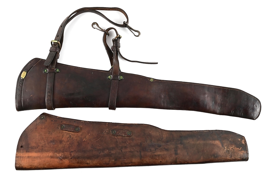 LOT OF 2: LEATHER MILITARY RIFLE SCABBARDS.