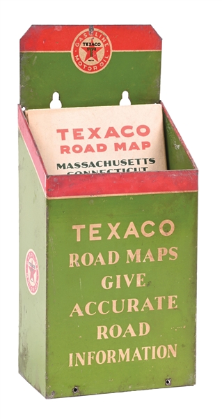 RARE TEXACO ROAD MAPS TIN MAP DISPLAY W/ ORIGINAL MAP