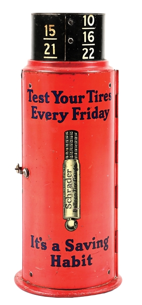 SCHRADER BALLOON TIRE GAUGE STORE DISPLAY CASE W/ GAUGES & VALVE CAP STOCK 