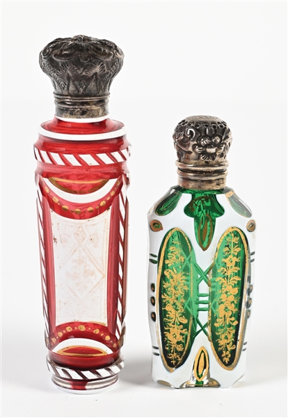 LOT OF 2: BOHEMIAN OVERLAY GLASS PERFUME BOTTLES 