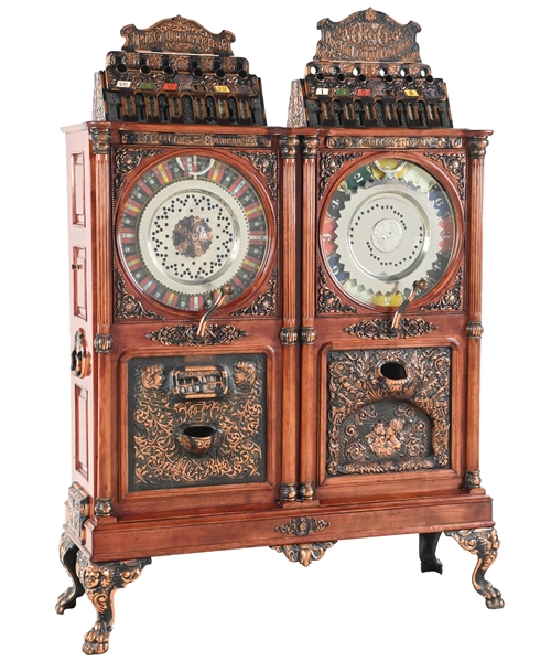 CAILLE BROTHERS DOUBLE UPRIGHT SLOT MACHINE WITH 5¢ CENTAUR AND 25¢ BIG SIX COMBINATION