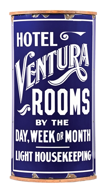 HOTEL VENTURA PORCELAIN OVER-SIZED SIGN ADVERTISING ROOM TO RENT