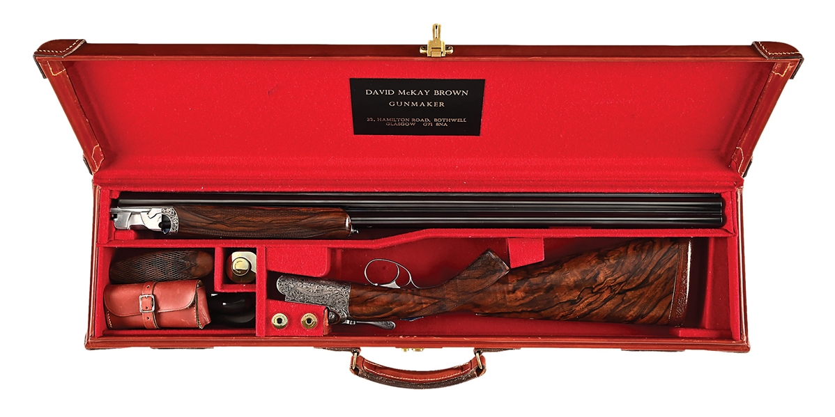 (M) RIPA ENGRAVED DAVID MCKAY BROWN 20 BORE OVER UNDER SHOTGUN WITH CASE.
