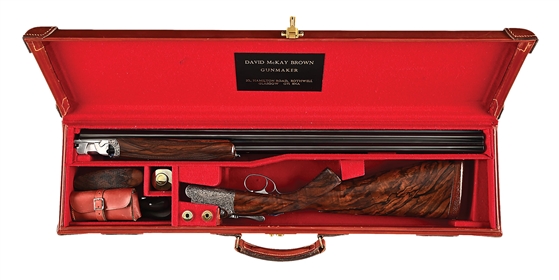 (M) RIPA ENGRAVED DAVID MCKAY BROWN 20 BORE OVER UNDER SHOTGUN WITH CASE.