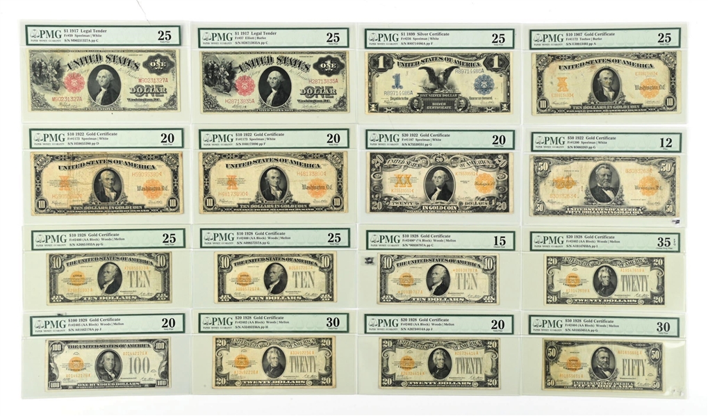Lot Detail - 16 GRADED VERY FINE LARGE & SMALL NOTES