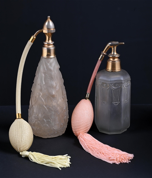 LOT OF 2: FROSTED GOLD TOPPED PERFUMES WITH ATOMIZERS