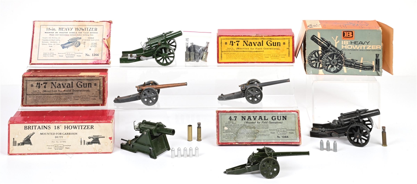 LOT OF 6: W. BRITAINS NAVAL GUNS & HOWITZERS