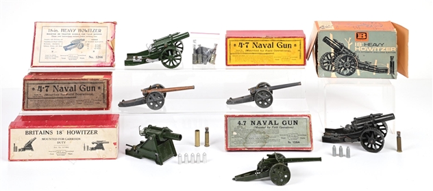 LOT OF 6: W. BRITAINS NAVAL GUNS & HOWITZERS