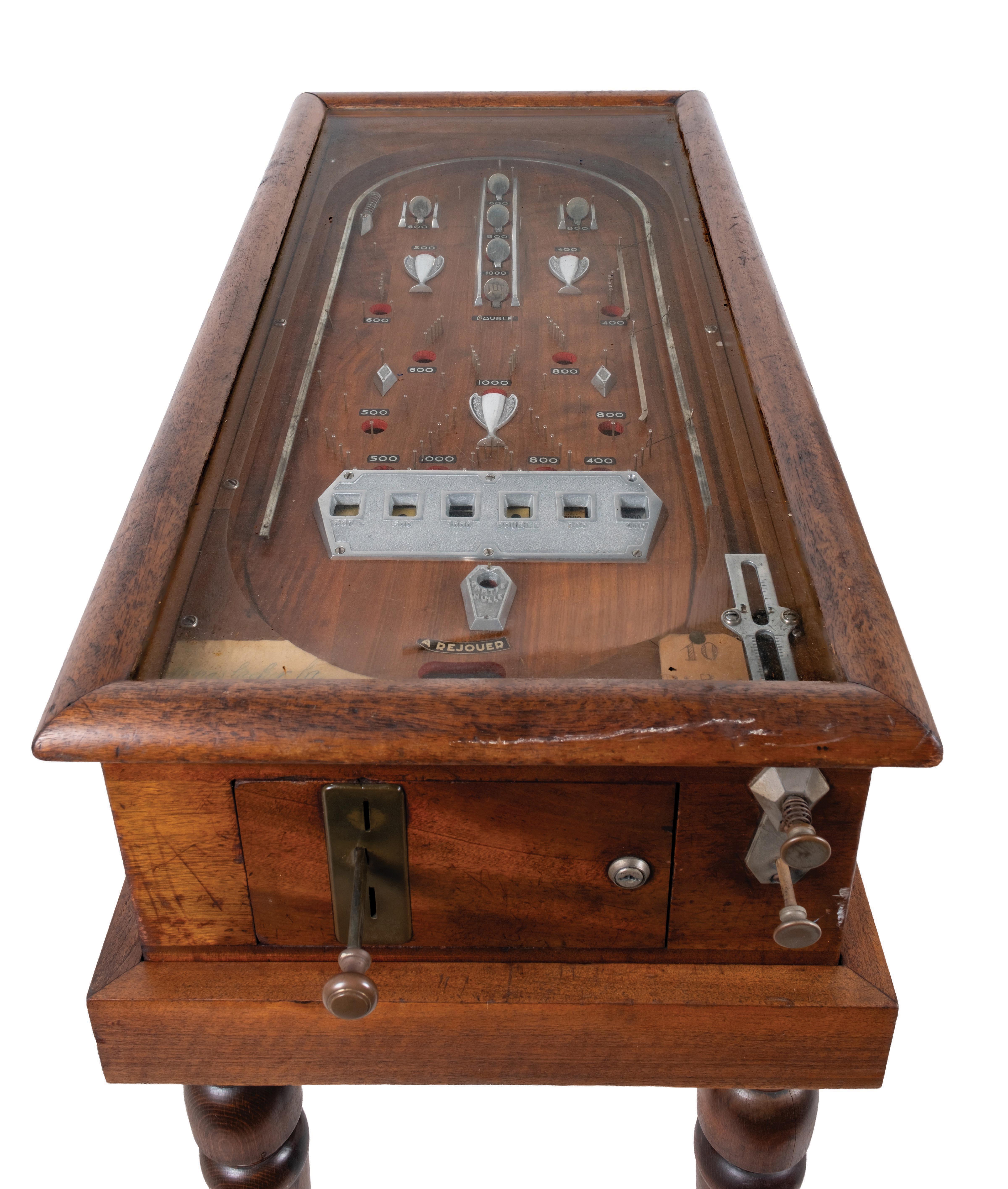 Pinball Machine With Rails Lot Detail - 1¢ EARLY NON-ELECTRIC WOOD RAIL PINBALL MACHINE