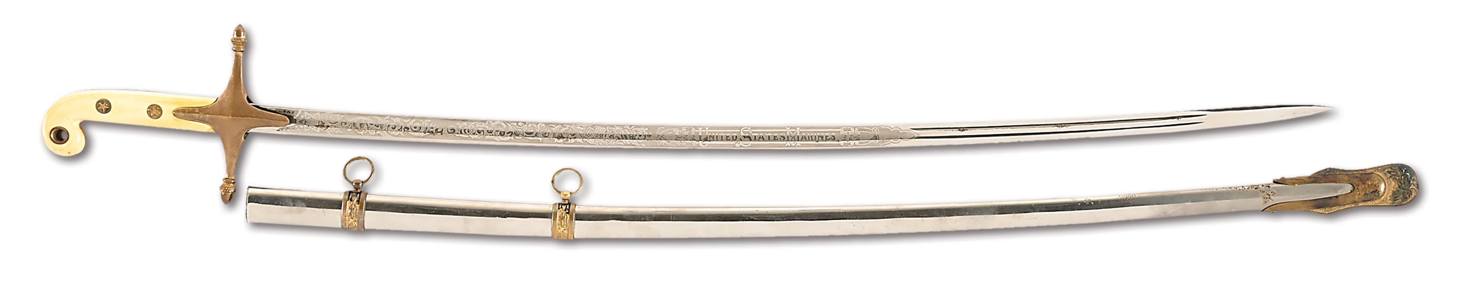 1930S US MARINE CORPS MAMELUKE SWORD NAMED TO BRIGADIER GENERAL SAMUEL ROBERT SHAW.