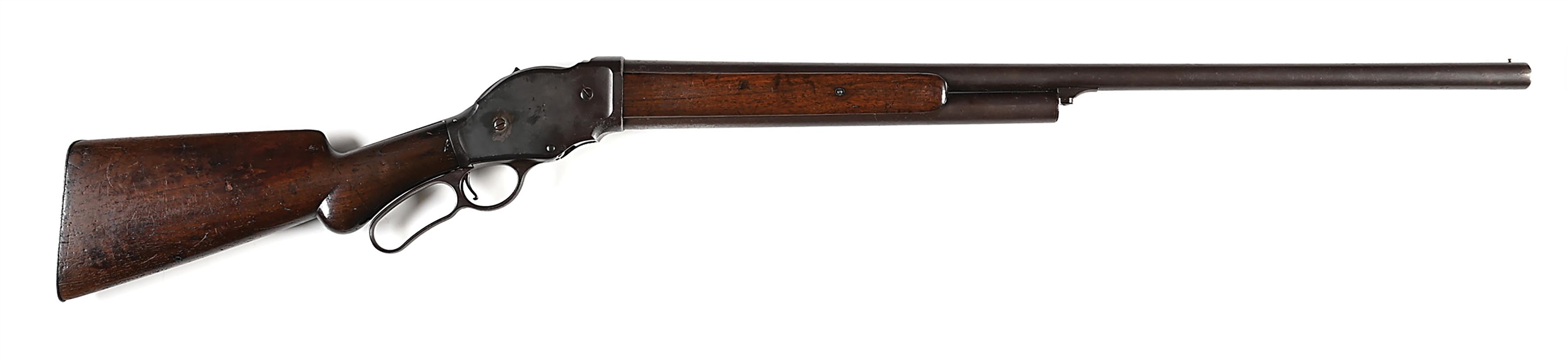 (A) WINCHESTER MODEL 1887 LEVER ACTION SHOTGUN.