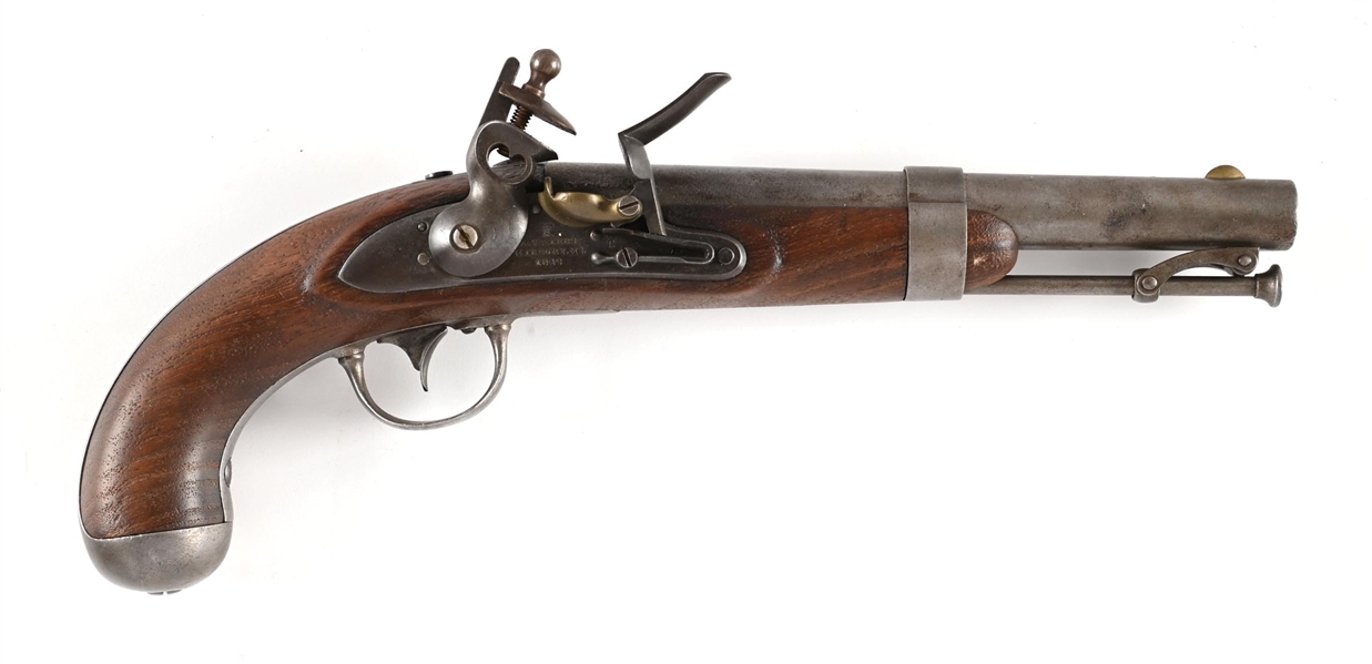 (A) ASA WATERS US MODEL 1836 FLINTLOCK PISTOL.