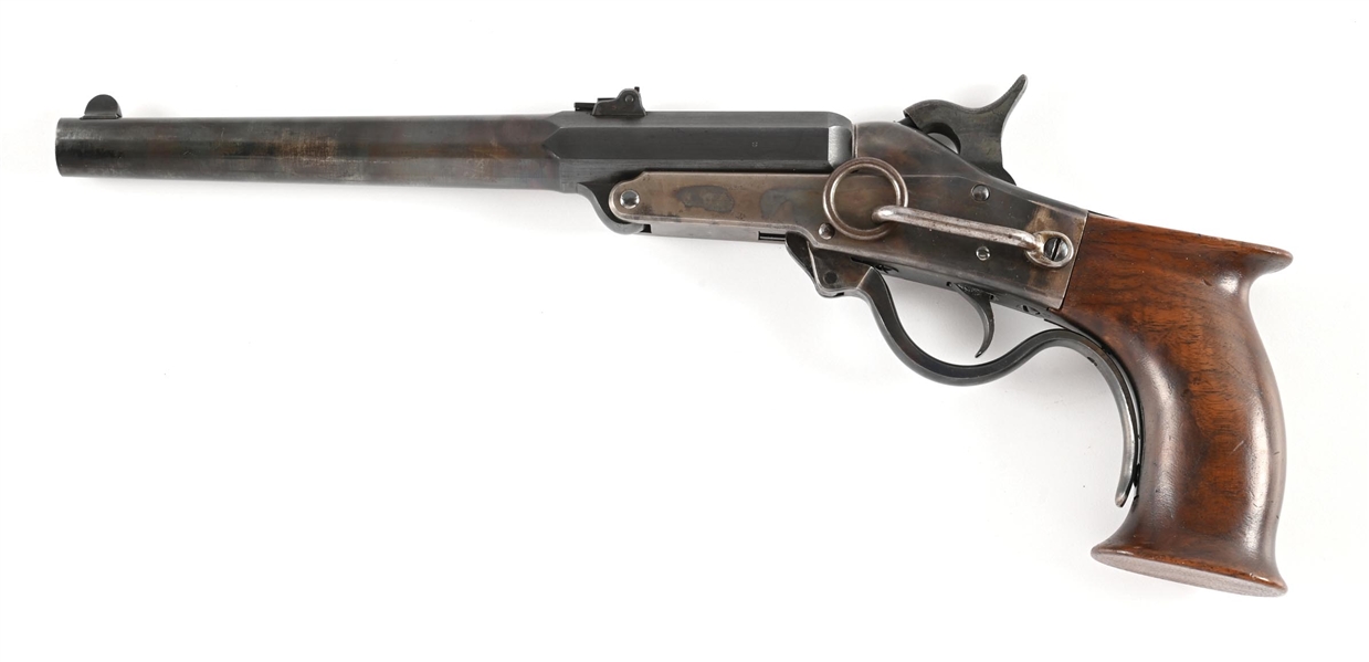 (A) INTERESTING MASS ARMS CO. MODEL 1865 MAYNARD CARBINE CONVERTED INTO A SINGLE SHOT PISTOL.