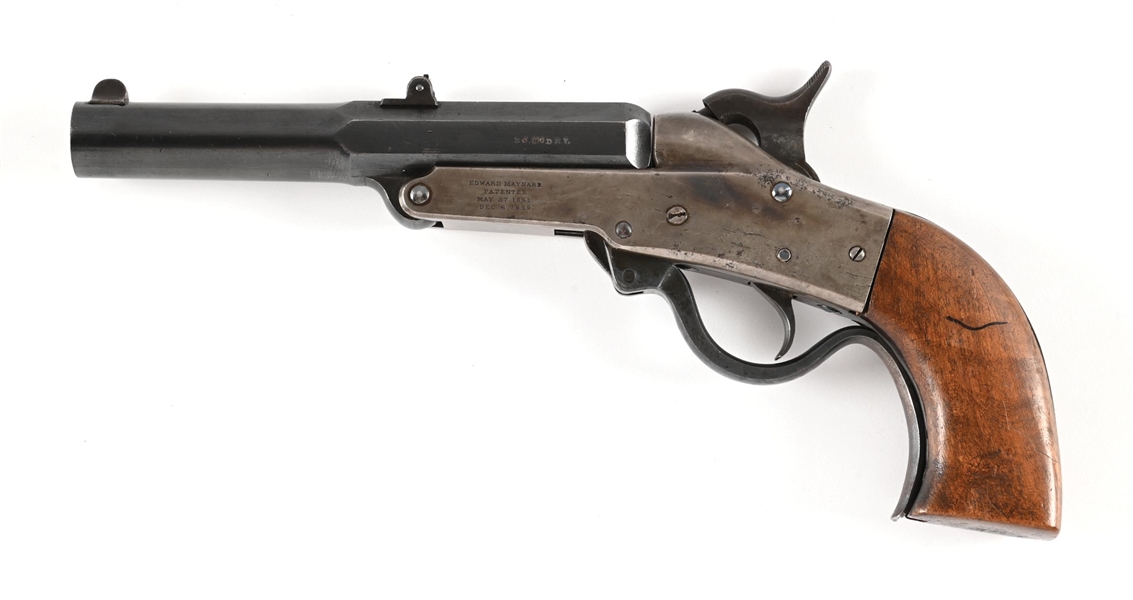 (A) MASSACHUSSETS ARMS CO MAYNARD 1865 LEVER ACTION CARBINE CONVERTED TO A PISTOL.
