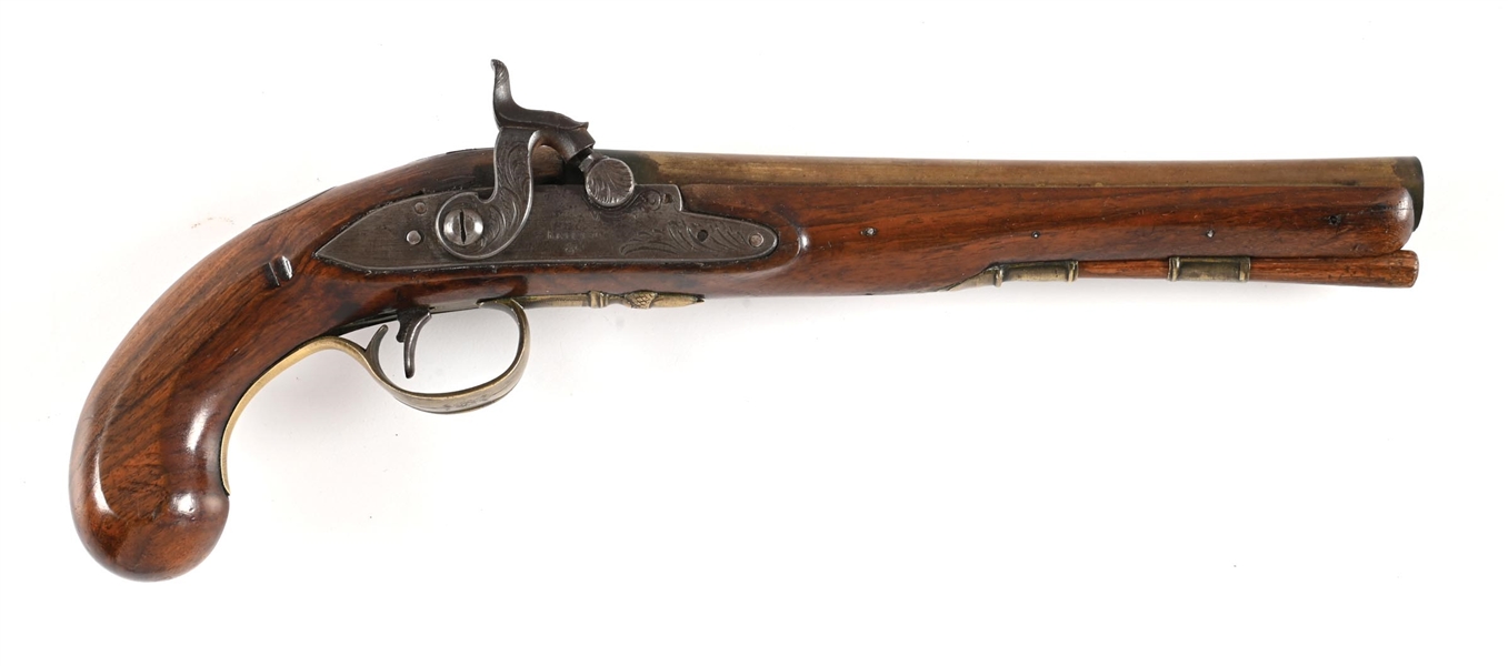 (A) ENGLISH BRASS BARRELED PERCUSSION PISTOL BY KETLAND.