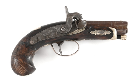 (A) HENRY DERINGER PERCUSSION POCKET PISTOL DATED 1854.