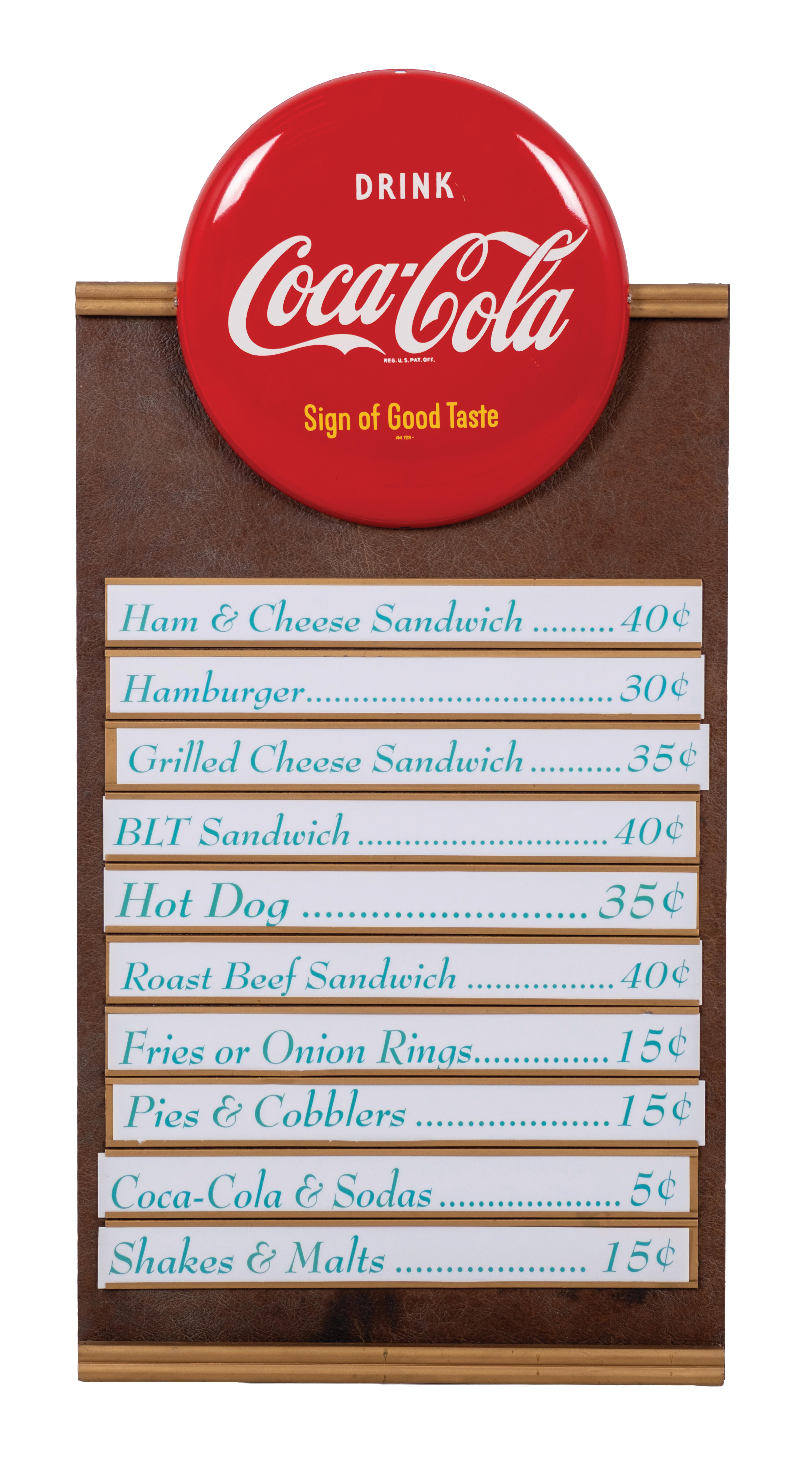 Kmenu Cola Lot Detail - MASONITE COCA-COLA MENU BOARD WITH BUTTON