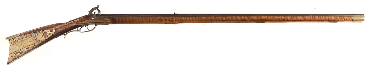 (A) INCISE CARVED BEDFORD COUNTY KENTUCKY RIFLE WITH PERCUSSION BOXLOCK ACTION.