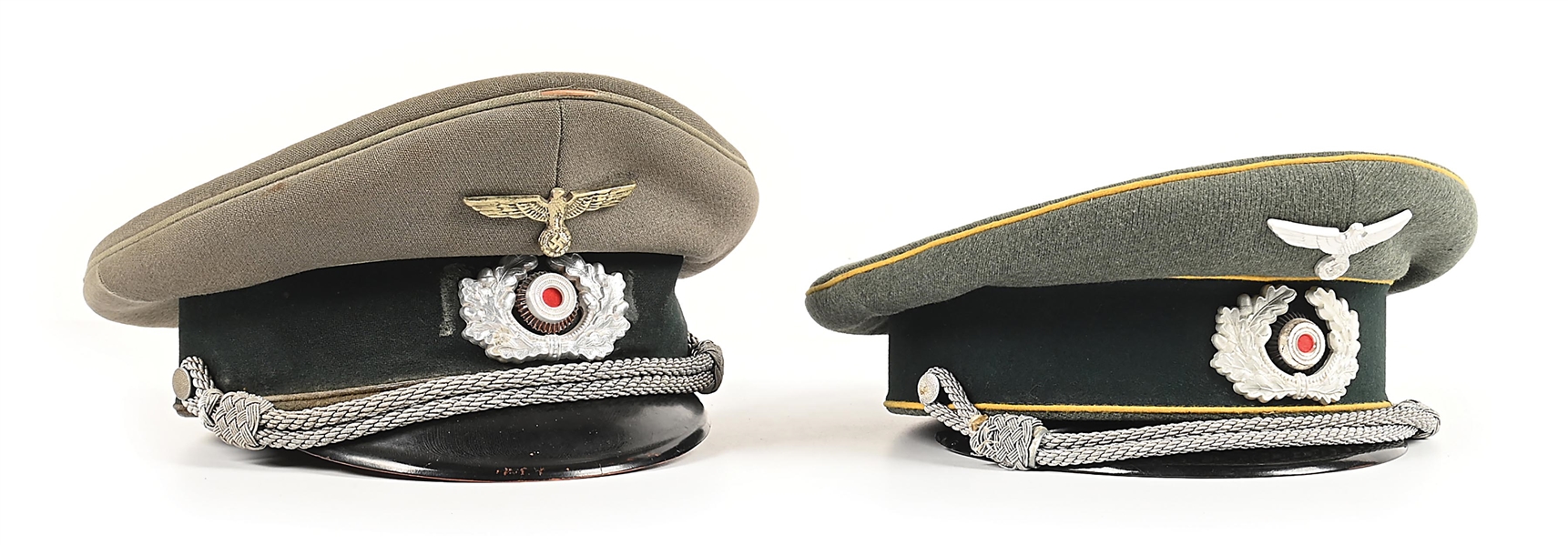 LOT OF 2: GERMAN WWII HEER SIGNAL AND PROPAGANDA OFFICER VISOR CAPS.
