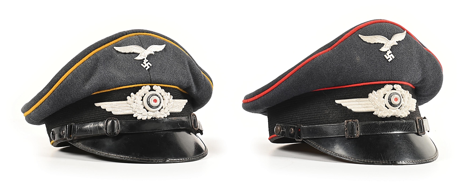 LOT OF 2: GERMAN WWII LUFTWAFFE FLIGHT/PARA AND FLAK ENLISTED VISOR CAPS.