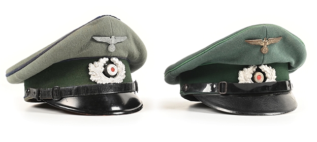 LOT OF 2: GERMAN WWII HEER MEDICAL AND PANZER GRENADIER ENLISTED VISOR CAPS.