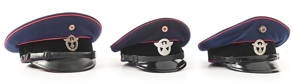 LOT OF 3: GERMAN WWII FIRE POLICE VISOR CAPS. 