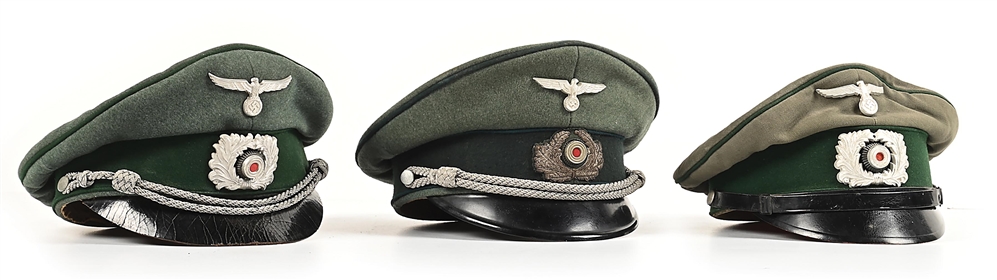 LOT OF 3: GERMAN WWII HEER ADMINISTRATIVE VISOR CAPS.