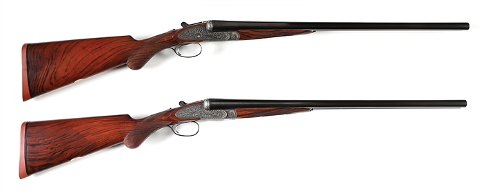 (C) NICELY REFURBISHED PAIR OF E.J. CHURCHILL PINLESS "PREMIER" XXV SIDELOCK EJECTOR SINGLE TRIGGER SHOTGUNS WITH ORIGINAL CASE.
