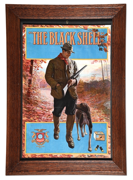 FRAMED US CARTRIDGE COMPANY "THE BLACK SHELLS" LITHOGRAPH ADVERTISING POSTER